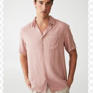 Cotton On NWT Men's Cuban Short Sleeve Buttoned Shirt  Red Peach Size Small